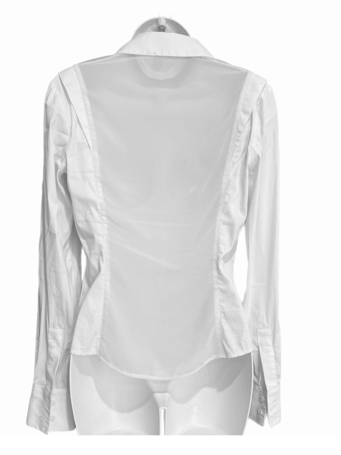 Shirt-White Long Sleeve/Ribbed Button Down w/Mesh Backing By Karen Millen