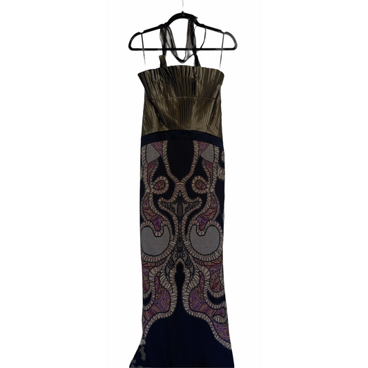 Gown-Etro Olive Green Pleated Satin- By Bodice Paisley