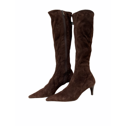 Heeled Boots-Brown Suede By Prada