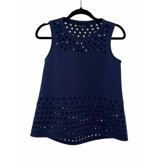 Tank Top-Sleeveless-Navy Blue Color-Scuba Material by Cynthia Rowley