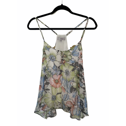 Tank Top-Spaghetti Strap Floral Silk Design-By Isabel Lu
