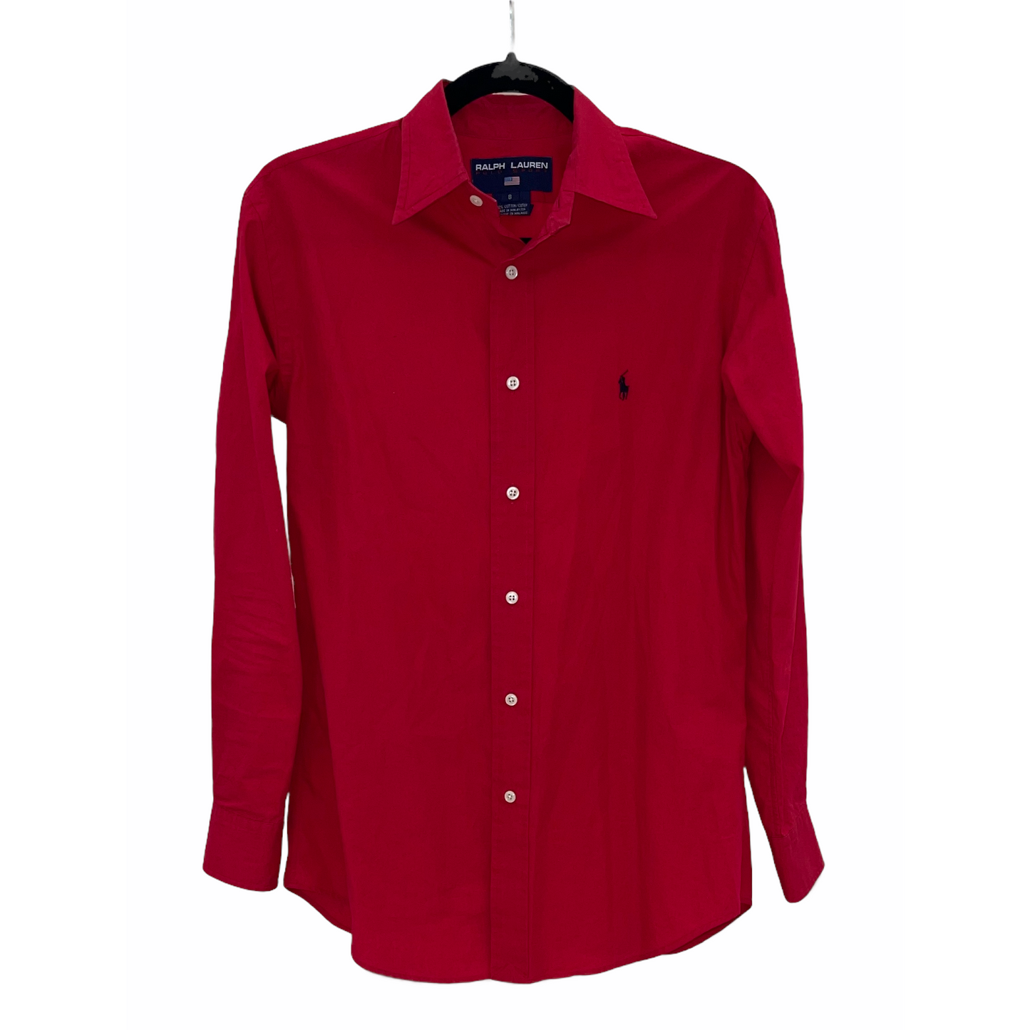 Shirt-Collared Polo Design-Red Coloring-Long Sleeves By Ralph Lauren