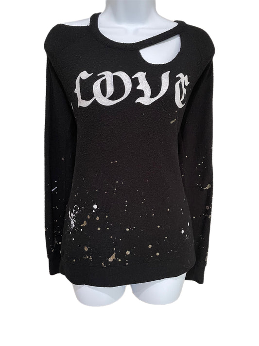Shirt-Black Cutout Shirt w/White Print (Champagne Love) By Chaser