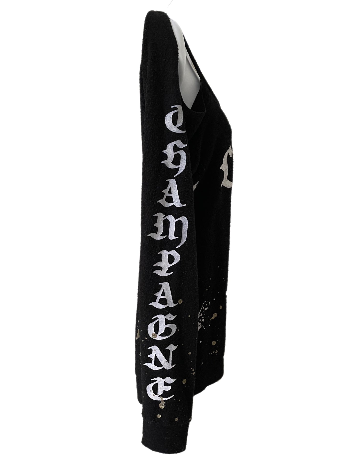 Shirt-Black Cutout Shirt w/White Print (Champagne Love) By Chaser