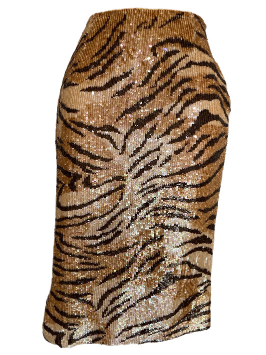 Skirt-Tiger Print Sequined Design-By Escada