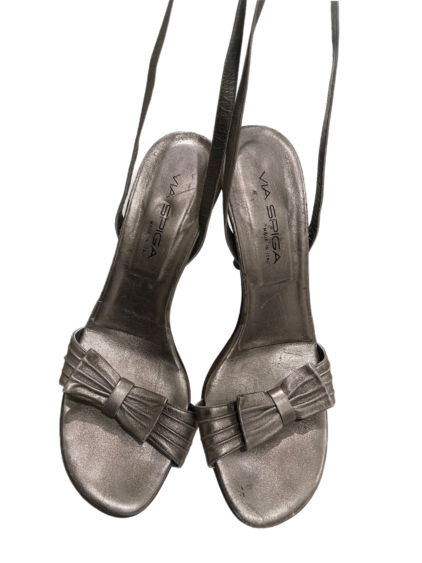 Heels- Ankle Strap Design- Silver Colored By Via Spiga
