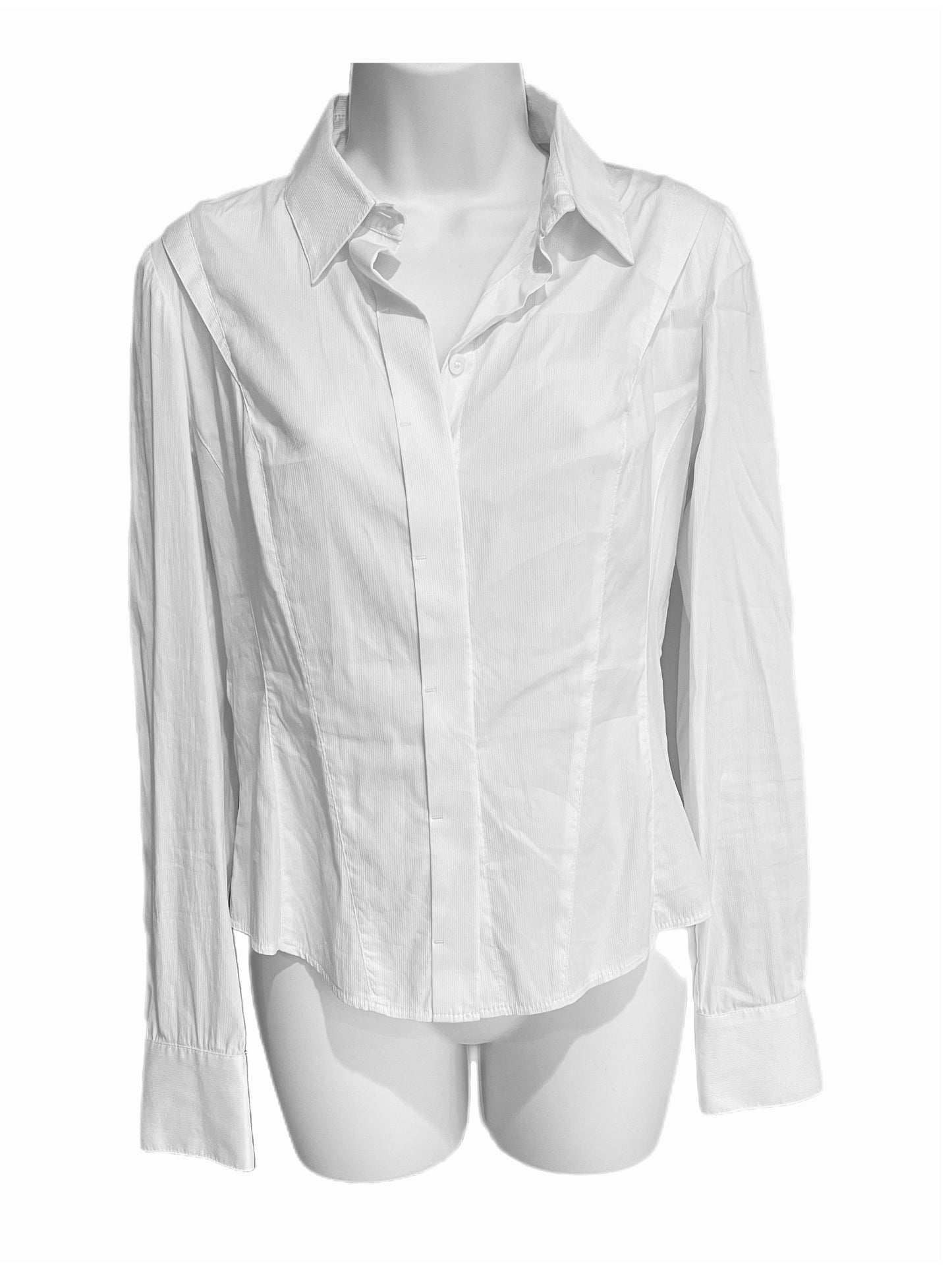 Shirt-White Long Sleeve/Ribbed Button Down w/Mesh Backing By Karen Millen