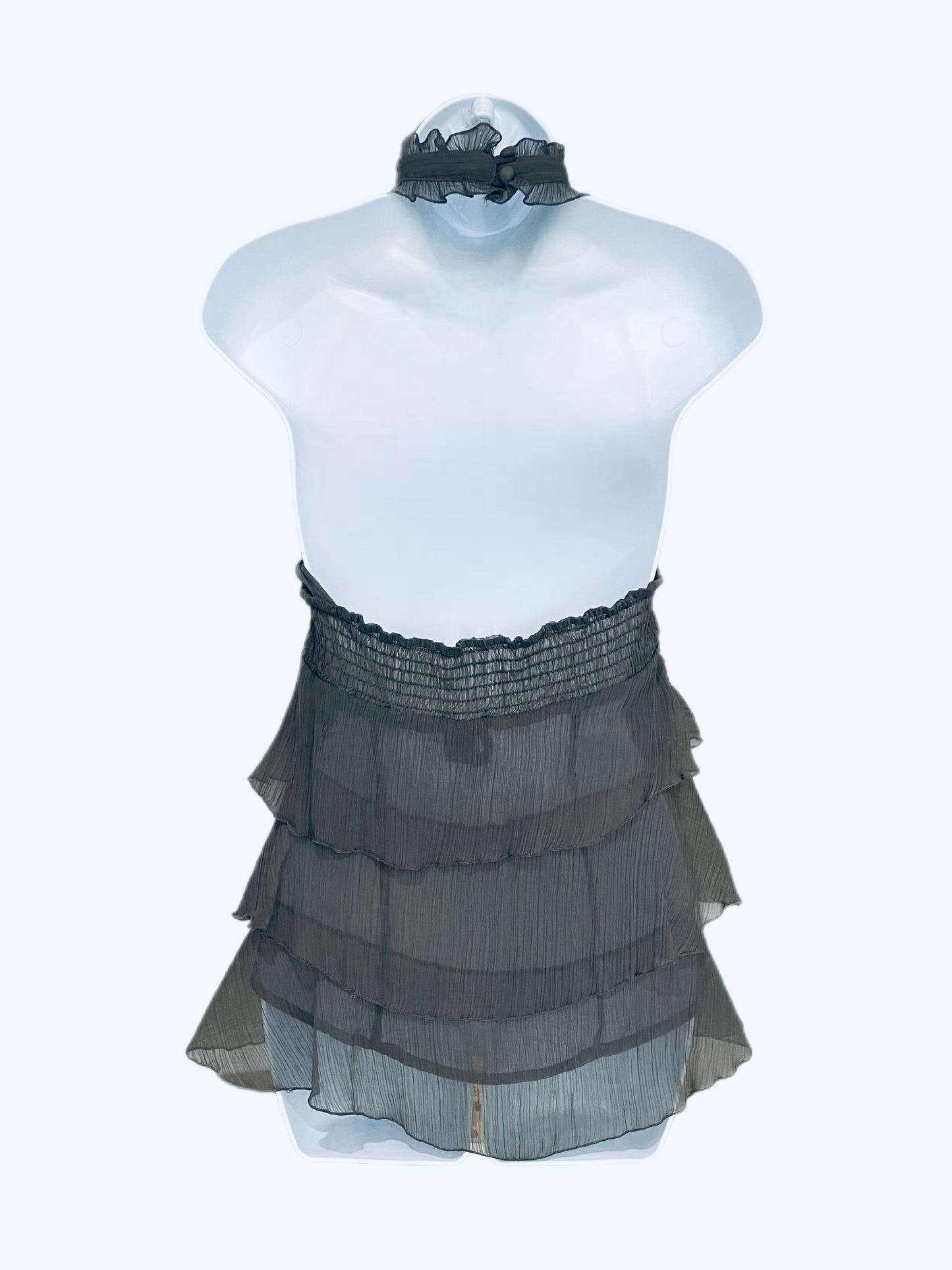 Shirt-Halter Top Design-Gray Color- Polyester Material- Ruffled Design-By Passport
