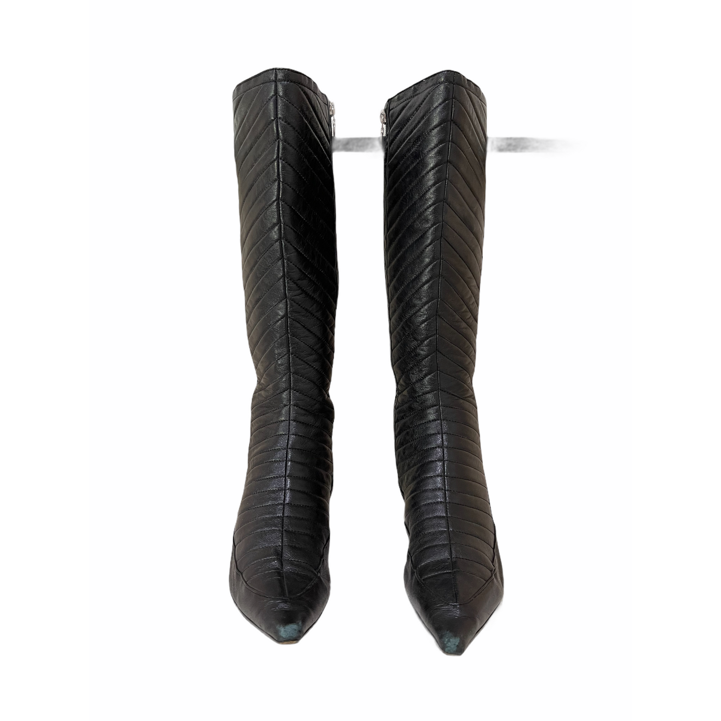 Heeled Boots-Ribbed Design-Black Leather Material-By Constanca Basto