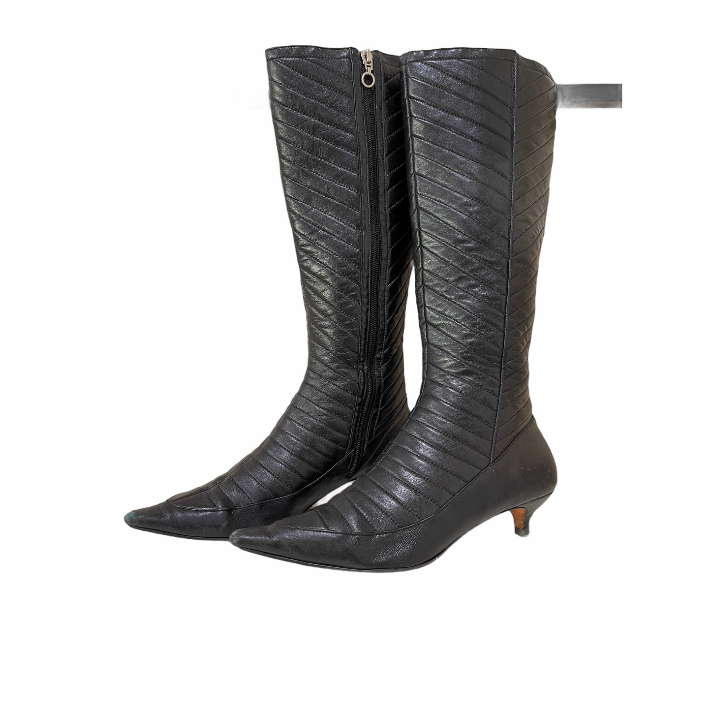 Heeled Boots-Ribbed Design-Black Leather Material-By Constanca Basto
