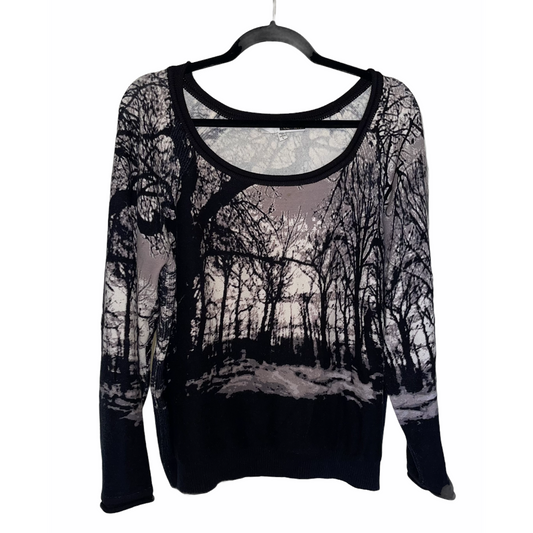 Sweater-Black & White Colored-Winter Trees Design By Tracy Reese