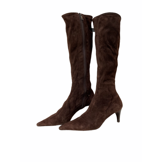 Heeled Boots-Brown Suede By  Prada