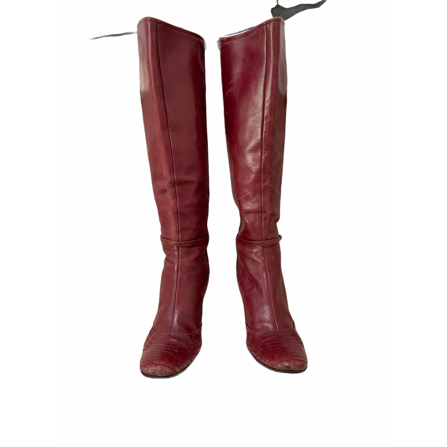 Heeled Boots-Knee High-Red Leather