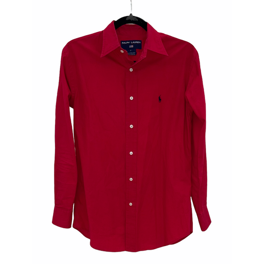 Shirt-Collared Polo Design-Red Coloring-Long Sleeves By Ralph Lauren