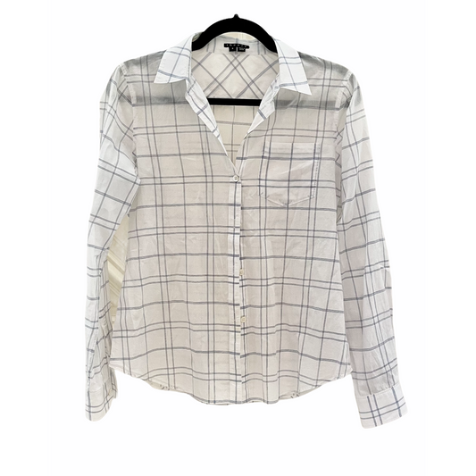 Shirt-Button Up Design-White & Blue Plaid Coloring- By Kenola Audrey's Theory Collection