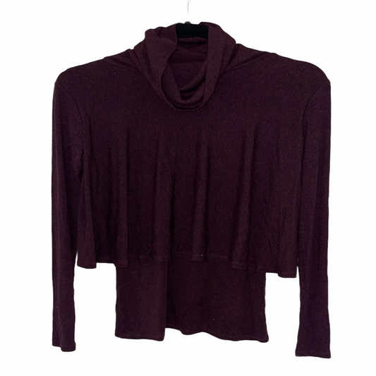 Shirt-Long Sleeved Cowl Neck Split Design-Maroon Color-By Atina Cristina
