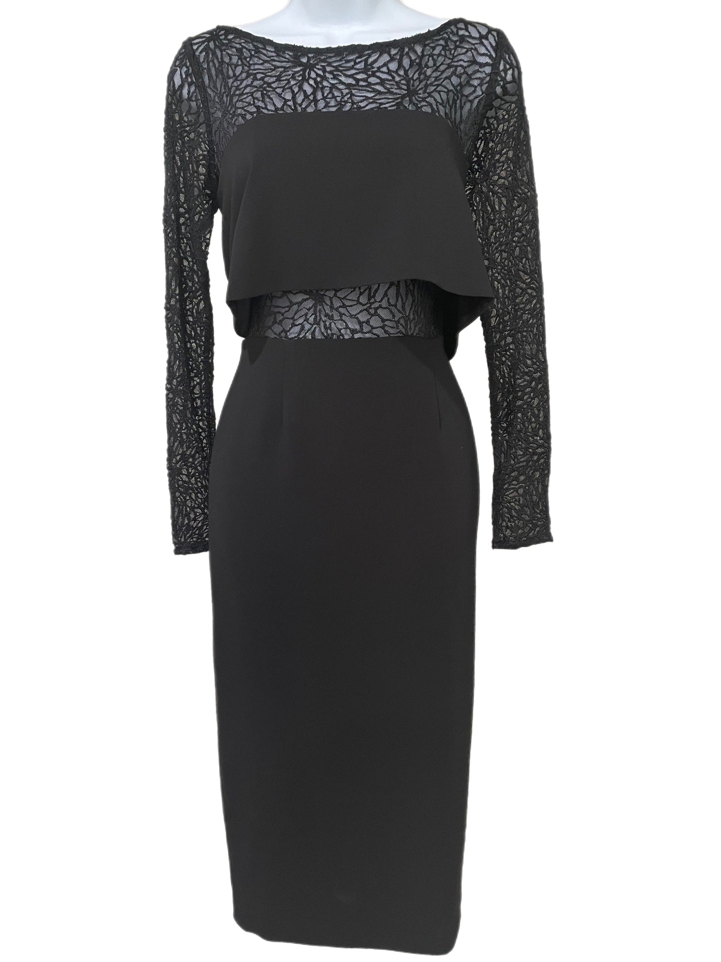 Dress-Black Long-Laced Sleeve w/ Crop Top Illusion By Jay Goodfrey