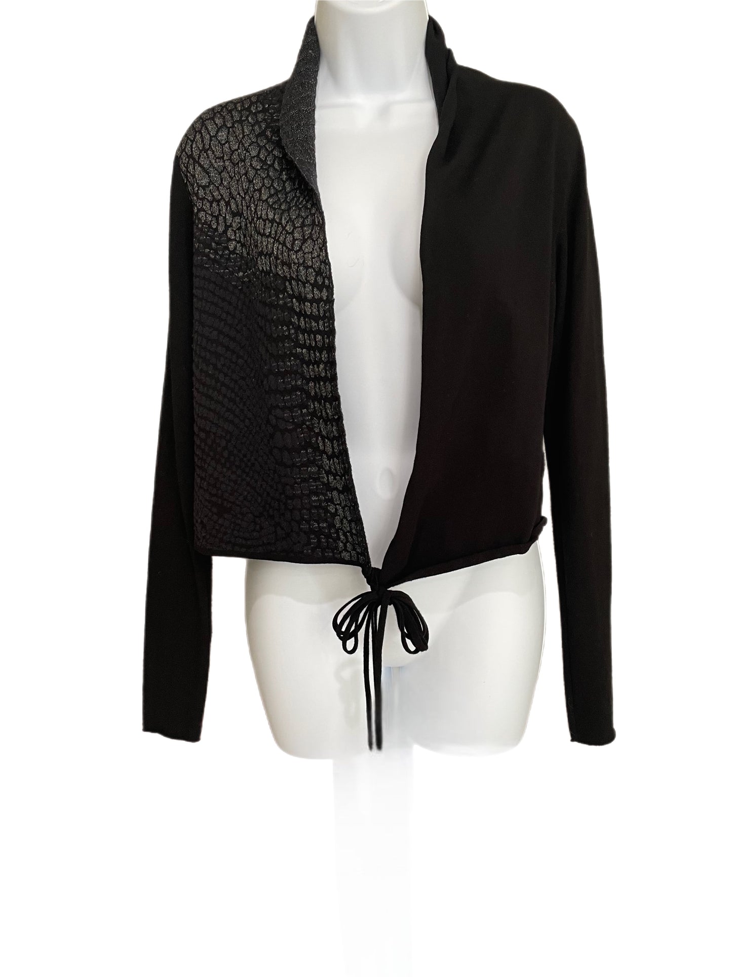 Sweater-Black Open Front Tie By Sarah Pacini