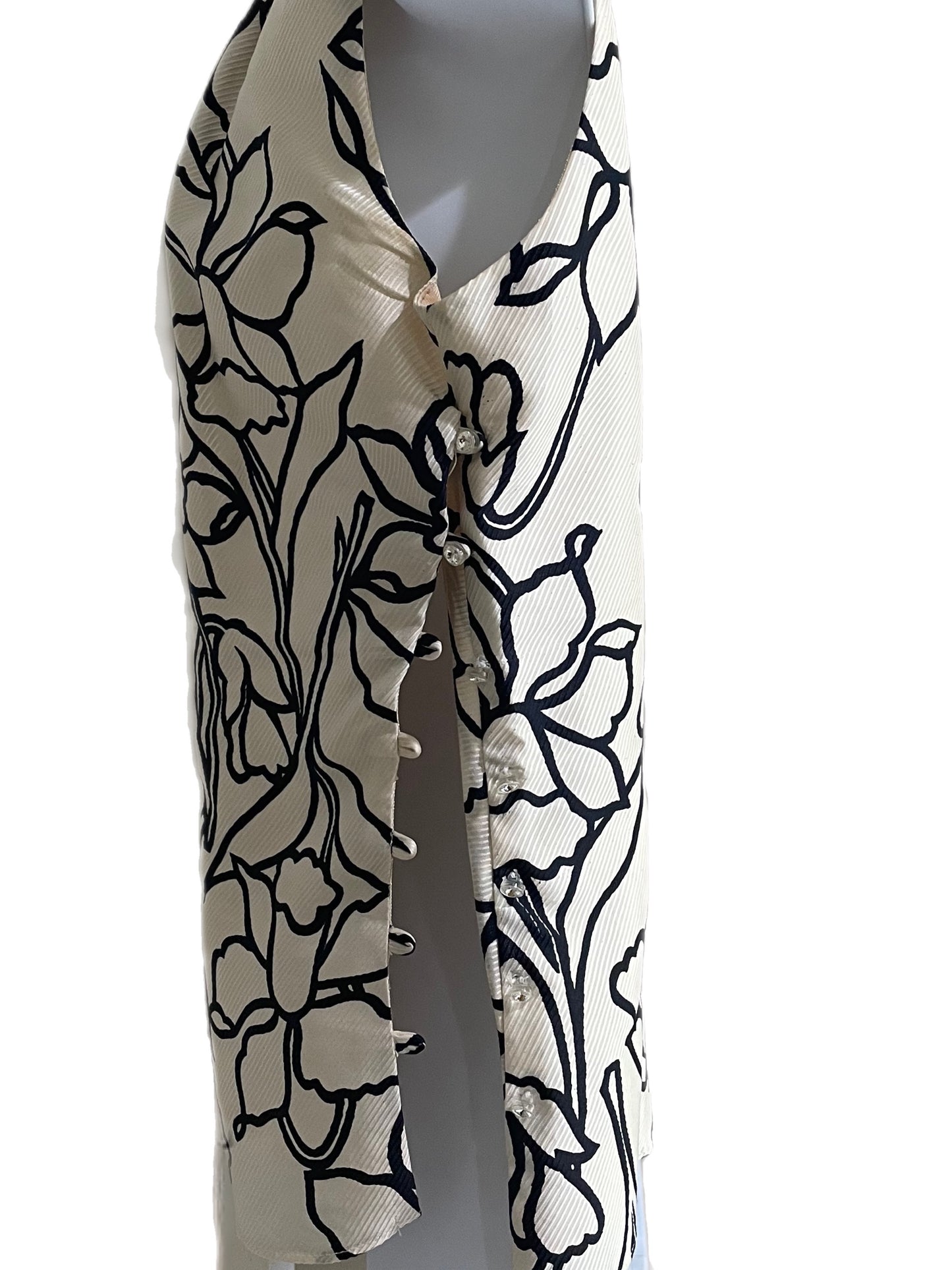 Tank Top-Cream Silk Floral High Neck Sleeveless Top By St. Vincent